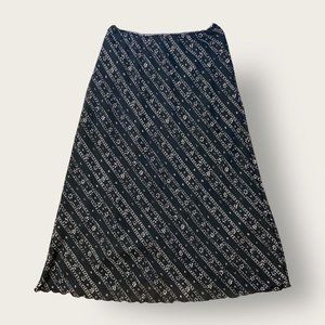 Vintage 90s Pretty Girl Black Floral Midi Skirt S… - image 1